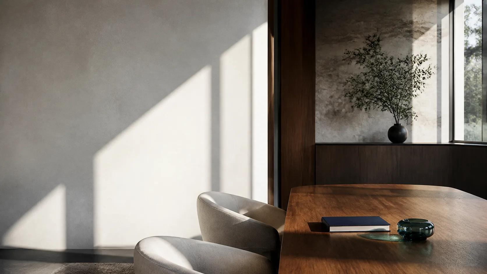 A quiet, naturally lit professional workspace